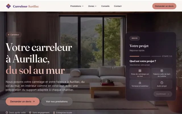 Page d'accueil du site de Carreleur Aurillac, carreleur à Aurillac, réalisé par PageRocket