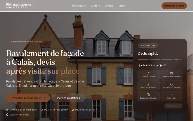 Page d'accueil du site de Ravalement Gers, ravalement de façade dans le Gers, réalisé par PageRocket