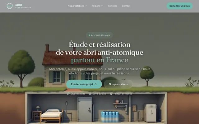 Page d'accueil du site abri-anti-atomique.fr, abri anti-atomique, France entière, réalisé par PageRocket