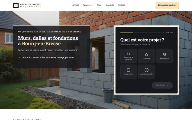 Page d'accueil du site bourg-en-bresse-maconnerie.fr, maçon, Bourg-en-Bresse, réalisé par PageRocket