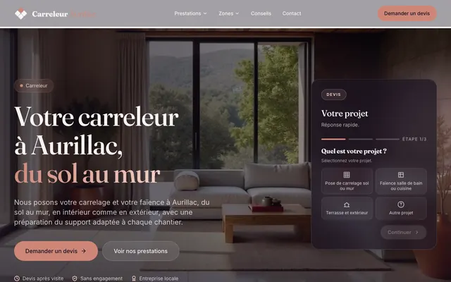 Page d'accueil du site carreleur-aurillac.fr, carreleur, Aurillac, réalisé par PageRocket