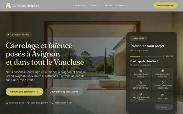 Page d'accueil du site carreleur-avignon.fr, carreleur, Avignon, réalisé par PageRocket