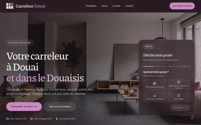 Page d'accueil du site carreleur-douai.fr, carreleur, Douai, réalisé par PageRocket