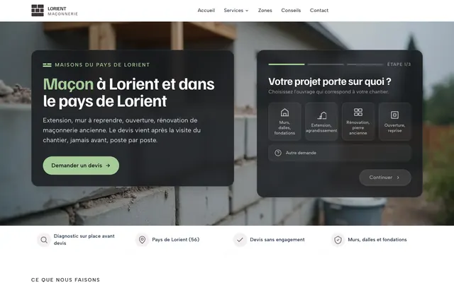 Page d'accueil du site lorient-maconnerie.fr, maçon, Lorient, réalisé par PageRocket