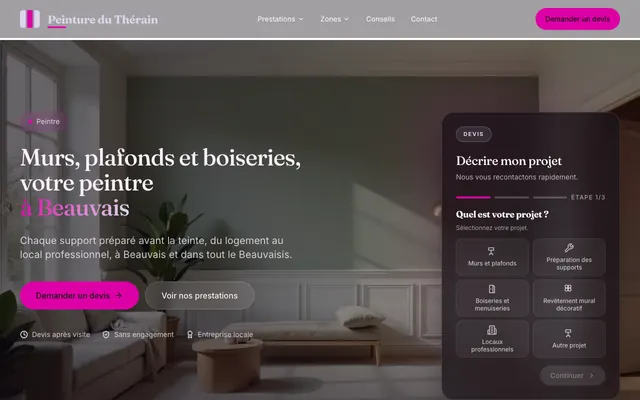 Page d'accueil du site peintre-beauvais.fr, peintre en bâtiment, Beauvais, réalisé par PageRocket