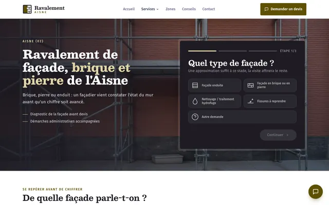 Page d'accueil du site ravalement-aisne.fr, ravalement de façade, Laon, réalisé par PageRocket