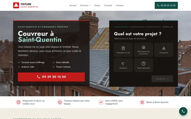 Page d'accueil du site toiture-saint-quentin.fr, couvreur, Saint-Quentin, réalisé par PageRocket